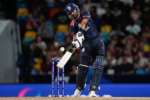 Muhammad Ali-Khan hits a six against West Indies